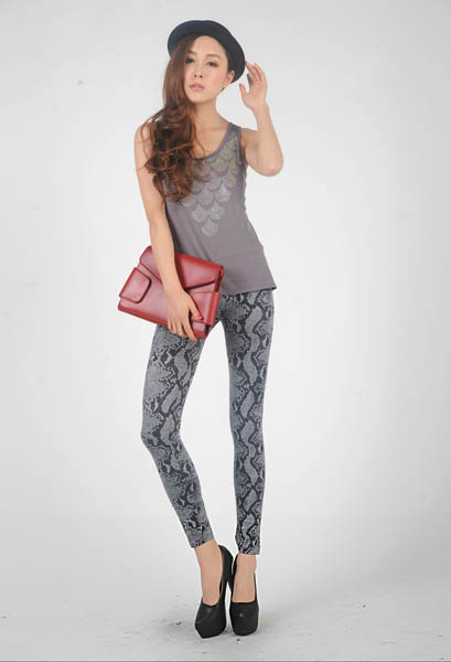 Gray Snakeskin Pattern Leggings